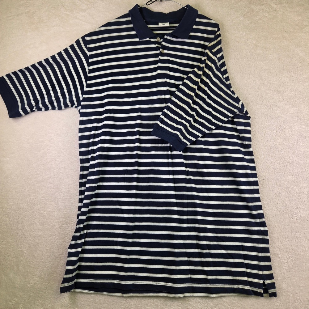 Columbia Navy Blue White Striped Polo Shirt Short Sleeve Mens XLT Tall 4360